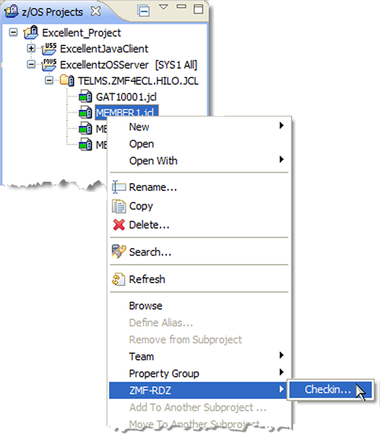 component checkin menu