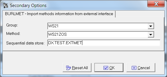 Secondary Options - Import Methods Information