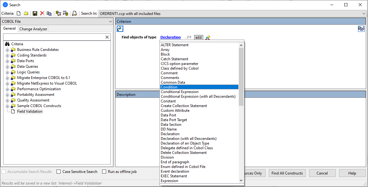 Select Construct Types Window