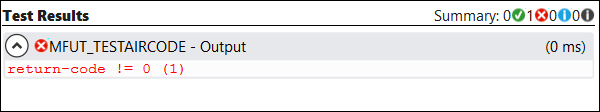 Test results showing return code