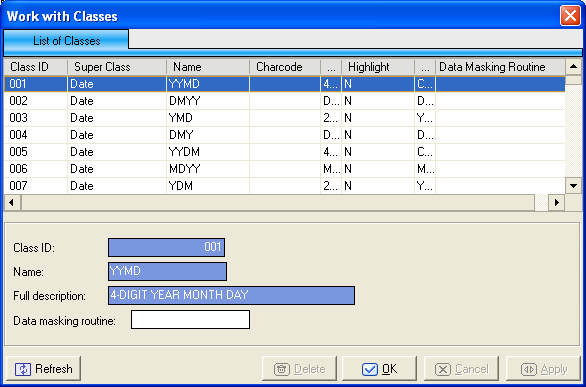 Work with Classes Window