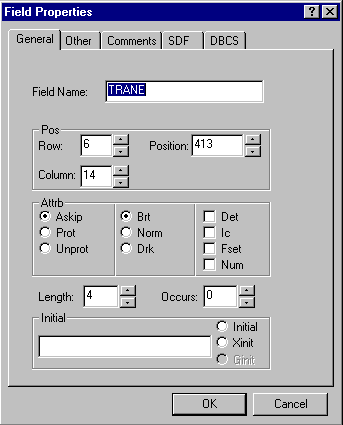 The Field Properties dialog box