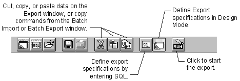 Export Window toolbar showing all buttons and descriptions
