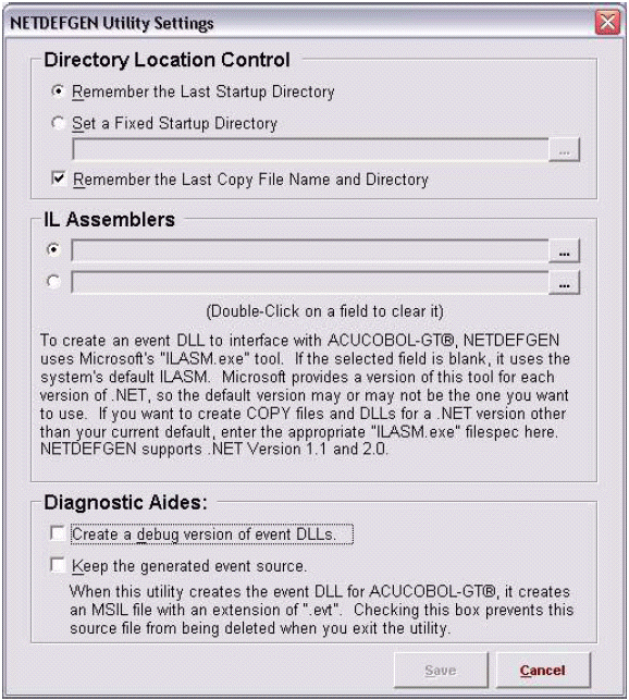 Settings dialog box