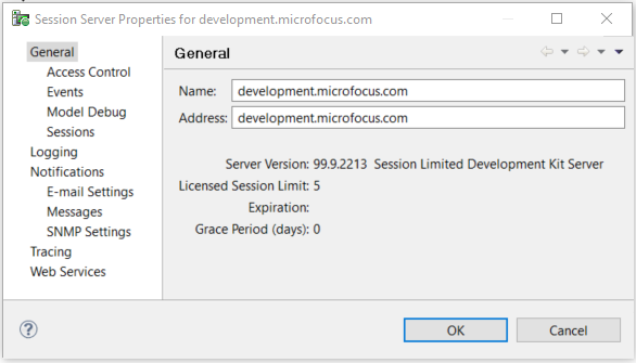 Session Server Properties General