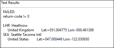 Test results showing return code