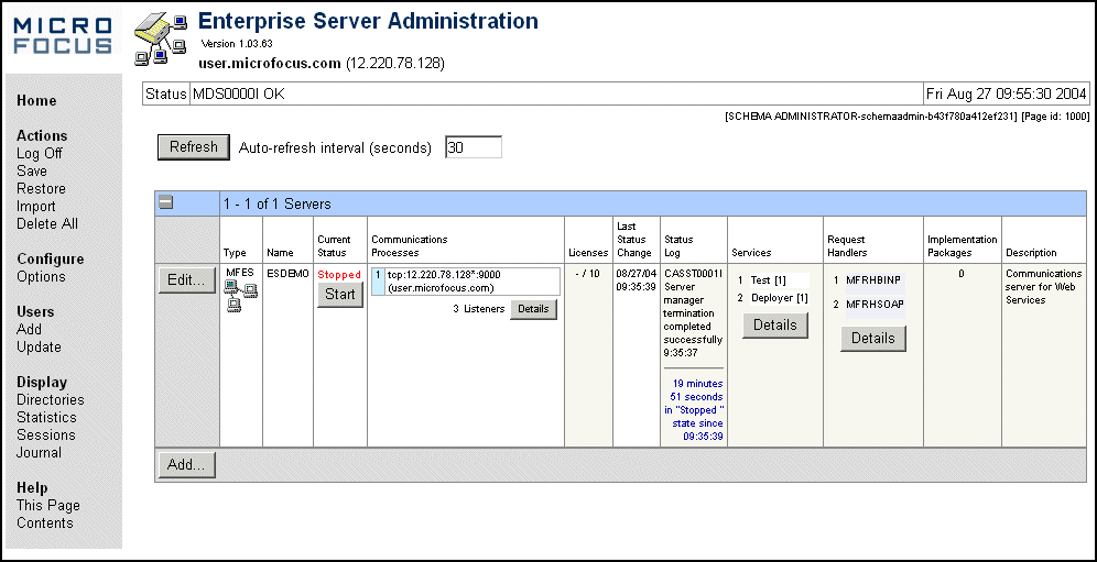 Server Table in Expanded Mode